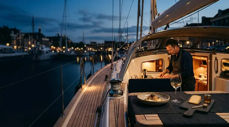Cinematische jachtervaring in een Nederlandse marina bij schemer