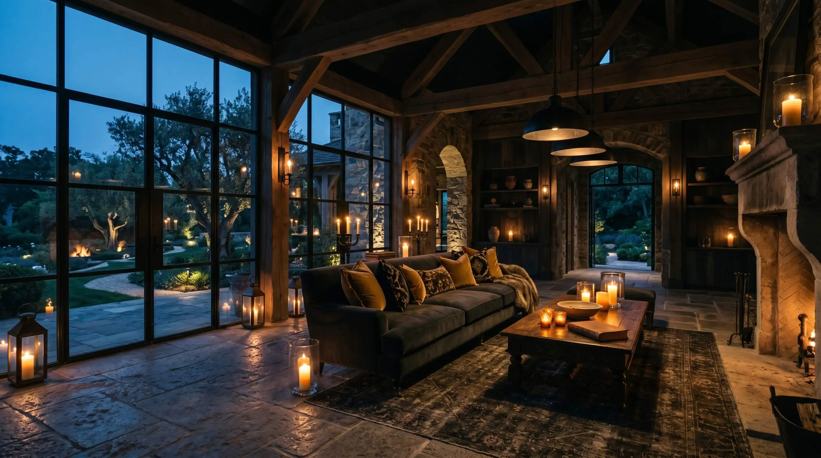 Spacious hospitality setting with warm light and room for stillness